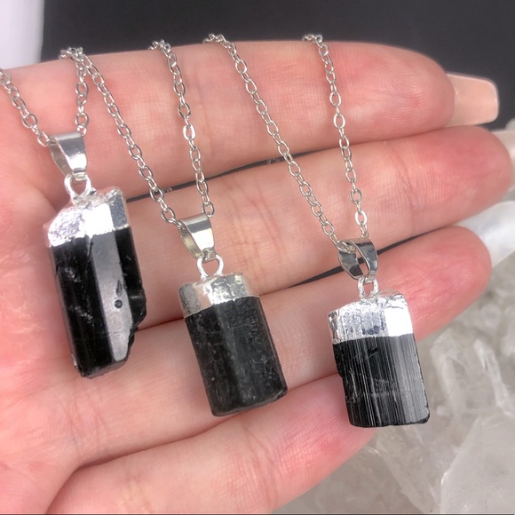 Natural Genuine Black Tourmaline Necklace on 925 silver chain - Picture 2 of 8